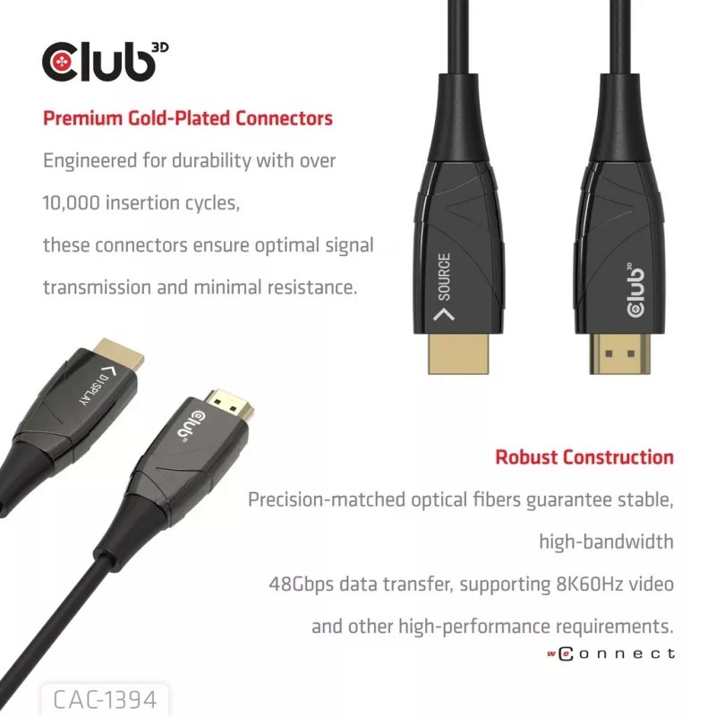 CLUB3D CAC-1394 Ultra High Speed AOC laidas 4K120Hz/8K60Hz vienakryptis M/M 100m