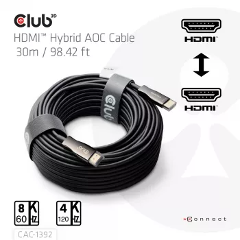 CLUB3D HDMI™ Hybrid AOC laidas 8K60Hz/4K120Hz 30m / 98.42 ft