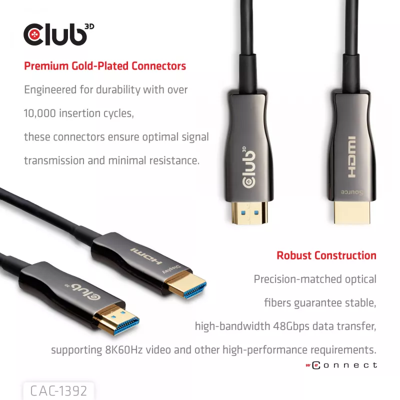CLUB3D HDMI™ Hybrid AOC laidas 8K60Hz/4K120Hz 30m / 98.42 ft