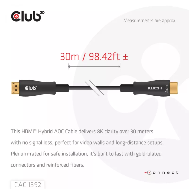CLUB3D HDMI™ Hybrid AOC laidas 8K60Hz/4K120Hz 30m / 98.42 ft