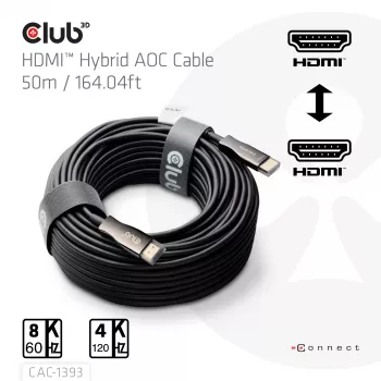 Club 3D HDMI Hybrid AOC laidas 8K60Hz / 4K120Hz 50 m, HDMI Type A kištukas–kištukas