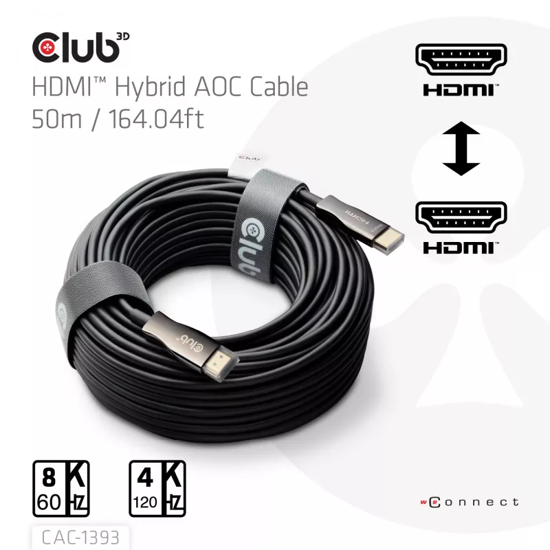 Club 3D HDMI Hybrid AOC laidas 8K60Hz / 4K120Hz 50 m, HDMI Type A kištukas–kištukas