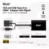 Club 3D CAC-1720 VGA ir USB Type-A į HDMI adapteris su laidu M/F, 0,6 m (1,97 ft), 28AWG, juodas