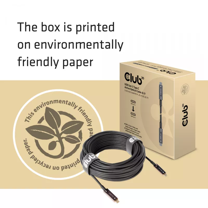 CLUB3D USB Gen 2 Type C aktyvus optinis kabelis A/V vienakryptis M/M 20 m