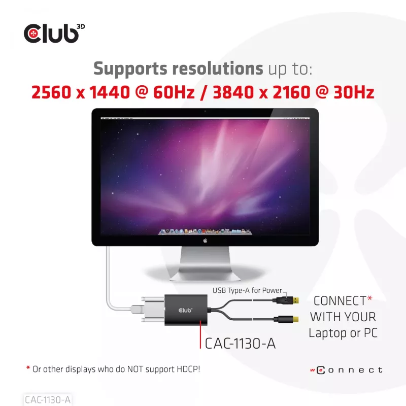 CLUB3D CAC-1130-A Mini DisplayPort į Dual Link DVI aktyvus adapteris (HDCP OFF versija, skirta Apple Cinema Displays)