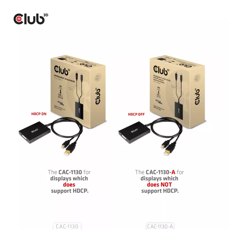 CLUB3D CAC-1130-A Mini DisplayPort į Dual Link DVI aktyvus adapteris (HDCP OFF versija, skirta Apple Cinema Displays)