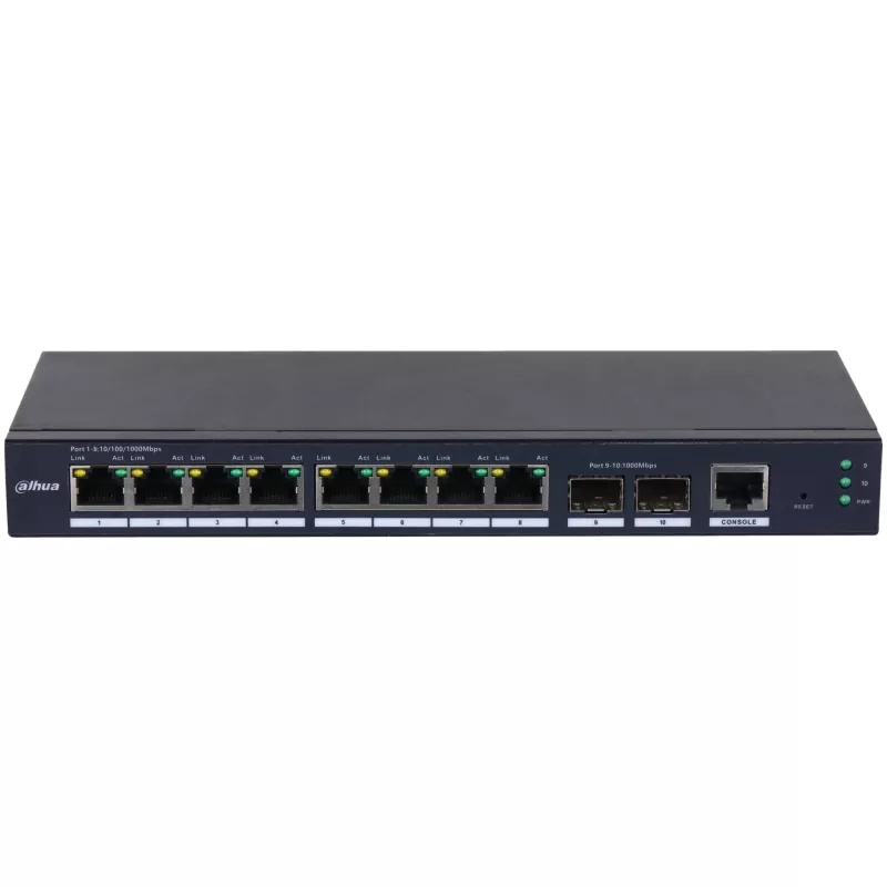 Valdomas L2 Gigabit Ethernet jungiklis Dahua Technology SG4010-2F, 8 prievadai, 2 SFP, juodas