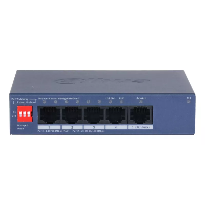 Dahua Technology CS4005-4ET1GT-36 tinklo jungiklis, valdomas L2, Gigabit Ethernet (10/100/1000), Power over Ethernet (PoE), mėlynas