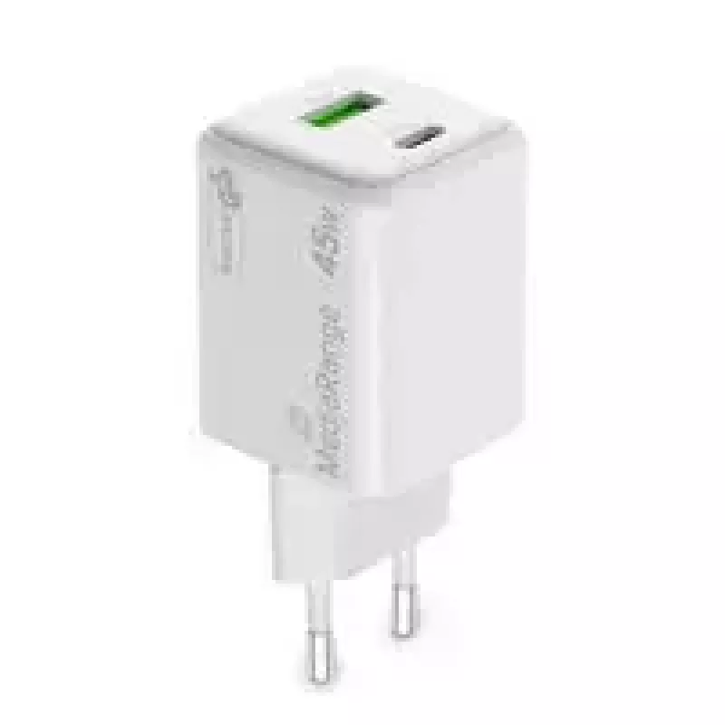 MediaRange MRMA113-2 USB-C 45 W kroviklis su USB-A, baltas, 100–240 V