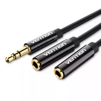 Vention 3.5 mm lizdo daliklis 1×3.5 mm kištukas → 2×3.5 mm lizdas, 0.3 m, juodas ABS