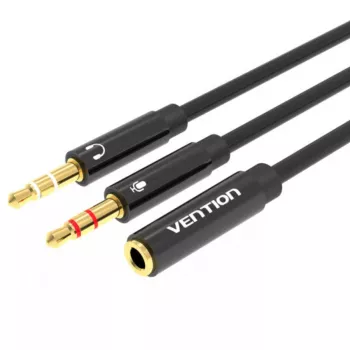 Garso adapterio laidas Vention 2×3,5 mm lizdas (vyriškas) į 4 kontaktų 3,5 mm lizdą (moteriškas), 0,3 m, juodas