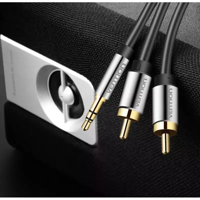 Garso kabelis Vention 3,5 mm TRRS (kištukas) – 2×RCA (kištukas), 2 m, juodas