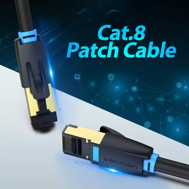 Vention Cat.8 SFTP Patch Laidas 0,5 m Juodas RJ-45 Auksuoti kontaktai