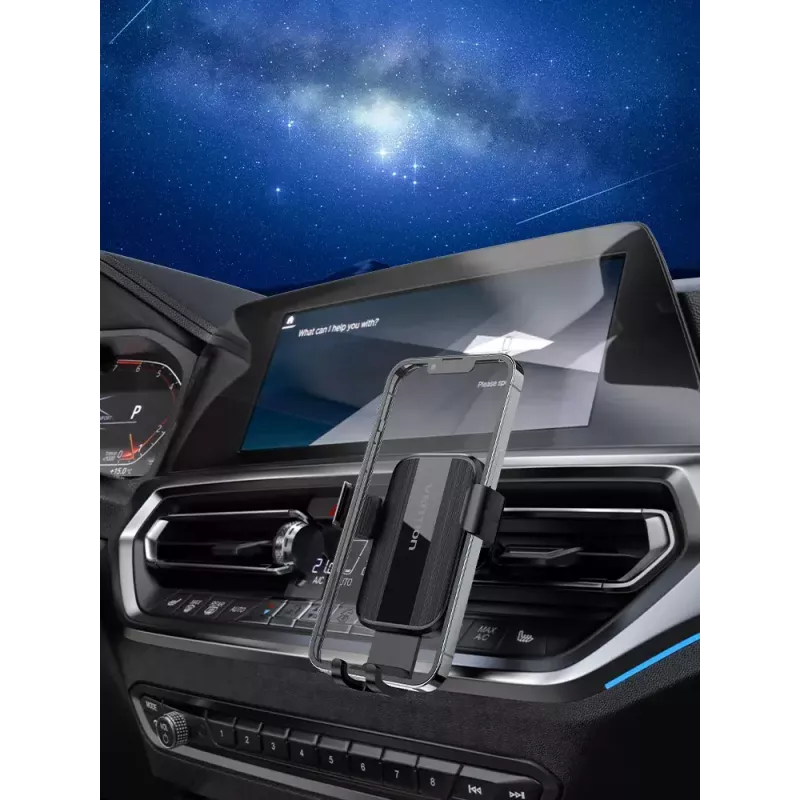Automobilio ventiliacijos grotelių laikiklis telefonui Vention KCTB0 – automatinis užspaudžiamas laikiklis 4,7–7,2 colio telefonams, juodas, ABS/TPU, 117,6×73×84,3 mm