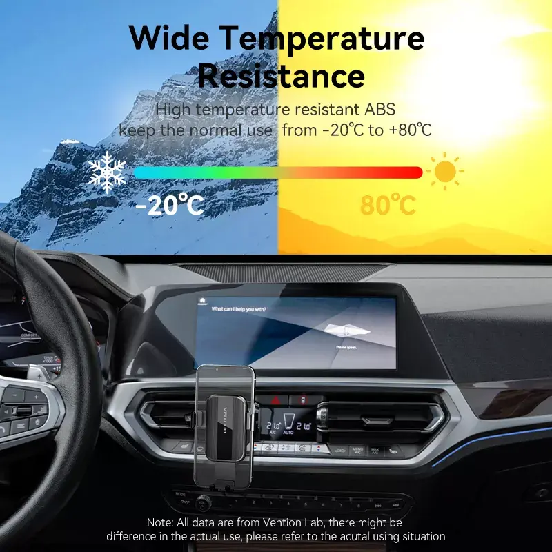 Automobilio ventiliacijos grotelių laikiklis telefonui Vention KCTB0 – automatinis užspaudžiamas laikiklis 4,7–7,2 colio telefonams, juodas, ABS/TPU, 117,6×73×84,3 mm