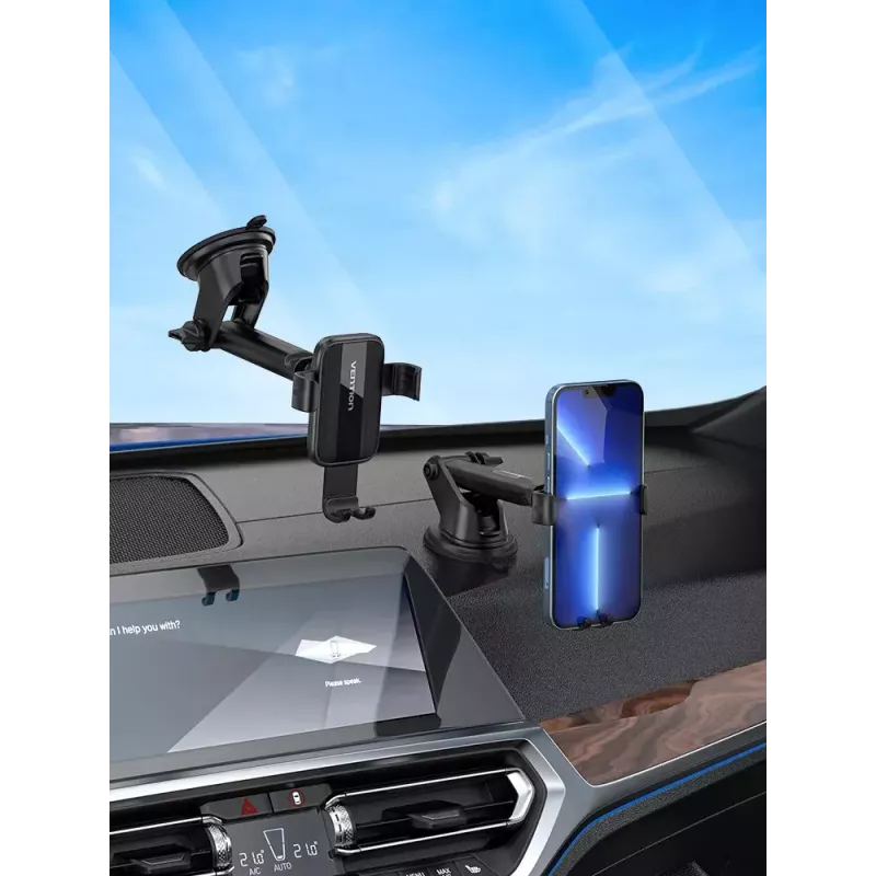 Automobilinis telefono laikiklis Vention KCOB0 – automatinis užspaudimas, siurbtukas, juodas, 73 mm plotis, 117,6 mm aukštis