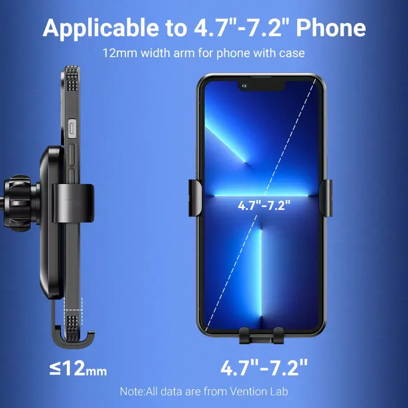 Automobilinis telefono laikiklis Vention KCOB0 – automatinis užspaudimas, siurbtukas, juodas, 73 mm plotis, 117,6 mm aukštis