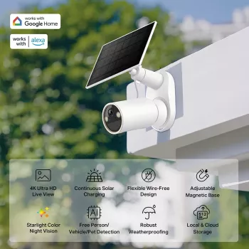IP apsaugos kamera TP-Link Tapo C460 KIT – lauko stebėjimo, 8 MP 3840×2160, 12× skaitmeninis priartinimas, sieninis laikiklis, dvipusis garsas, Wi‑Fi, balta