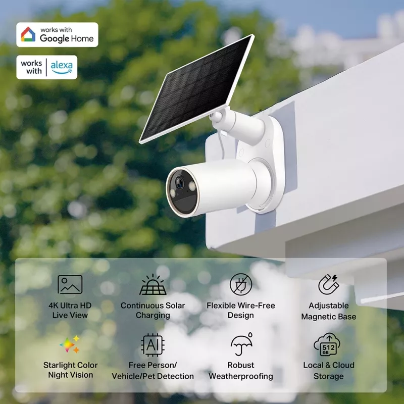 IP apsaugos kamera TP-Link Tapo C460 KIT – lauko stebėjimo, 8 MP 3840×2160, 12× skaitmeninis priartinimas, sieninis laikiklis, dvipusis garsas, Wi‑Fi, balta