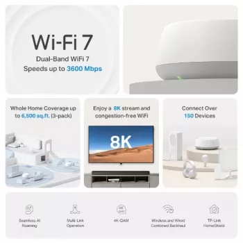 TP-Link Deco BE22 (1 vnt.) tinklo sistema Wi-Fi 7 Dual-Band (2,4 GHz / 5 GHz) balta