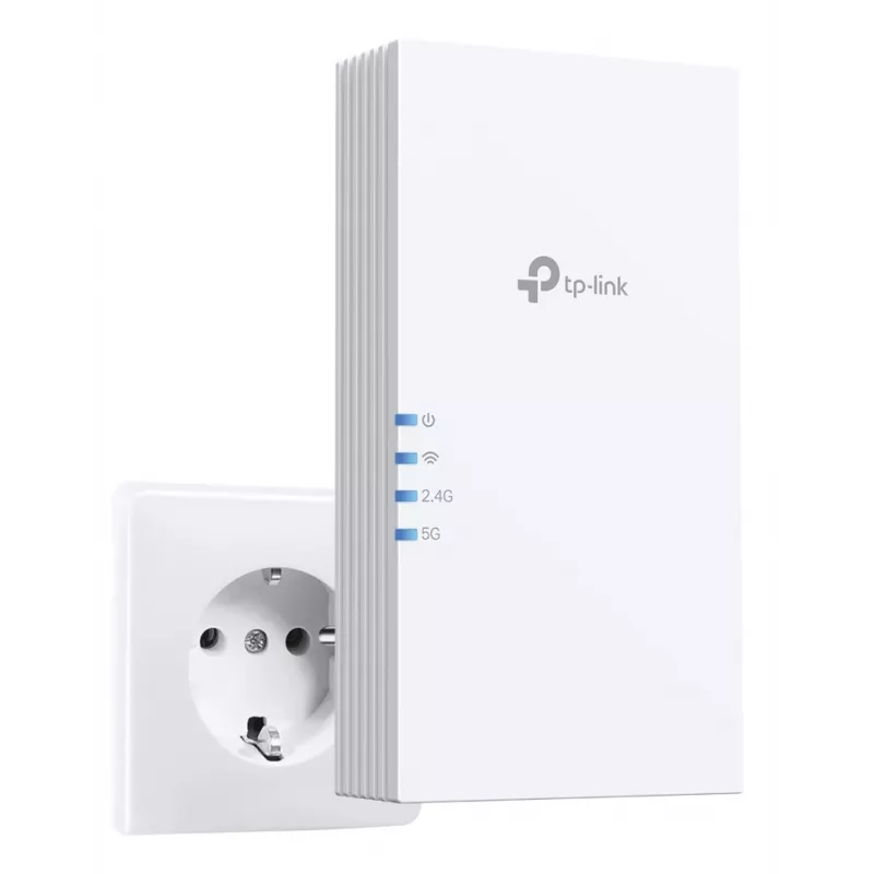 Bevielis ryšio stiprintuvas TP-Link RE220BE – dviejų juostų 2,4/5 GHz, 802.11be, 2 išorinės antenos, 100–240 V įėjimas