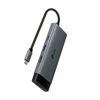 USB Type-C 7-in-1 stotelė TP-Link UH7021C — HDMI, USB 3.2 Gen1, USB 2.0, SD/microSD, 5000 Mbit/s, aliuminis juoda