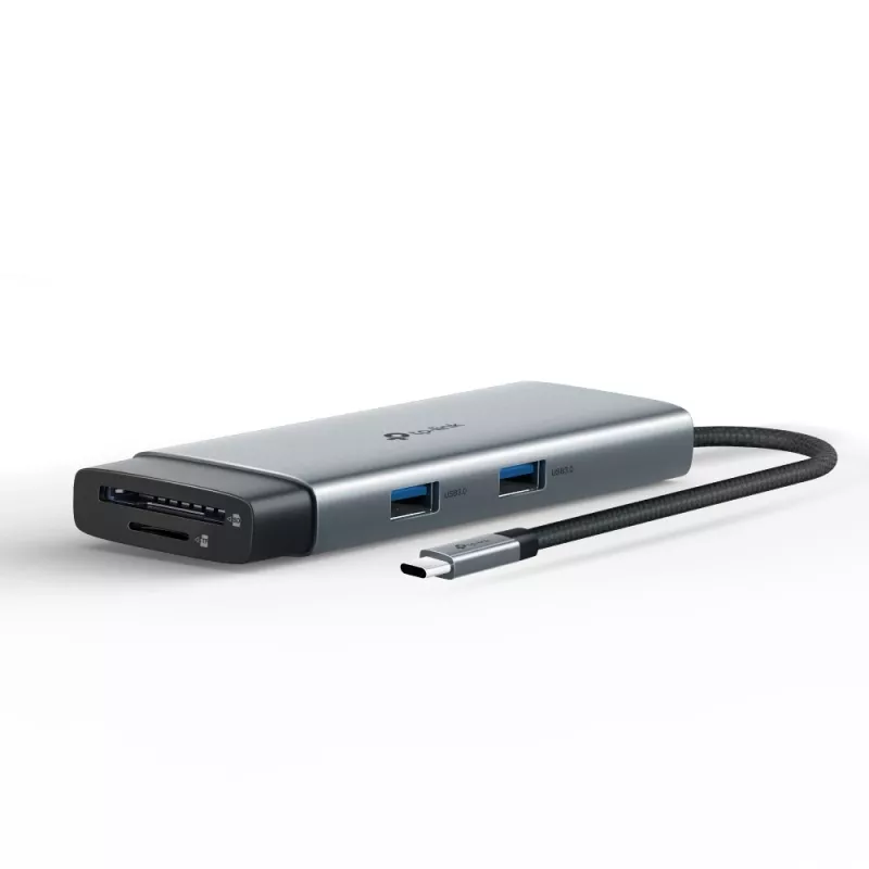 USB Type-C 7-in-1 stotelė TP-Link UH7021C — HDMI, USB 3.2 Gen1, USB 2.0, SD/microSD, 5000 Mbit/s, aliuminis juoda