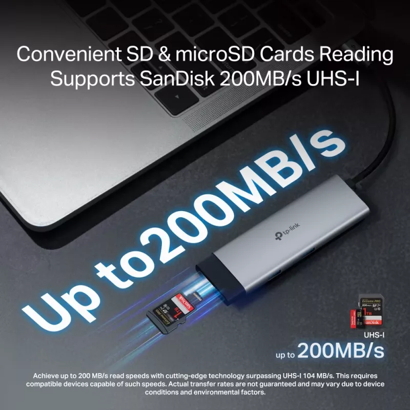USB Type-C 7-in-1 stotelė TP-Link UH7021C — HDMI, USB 3.2 Gen1, USB 2.0, SD/microSD, 5000 Mbit/s, aliuminis juoda