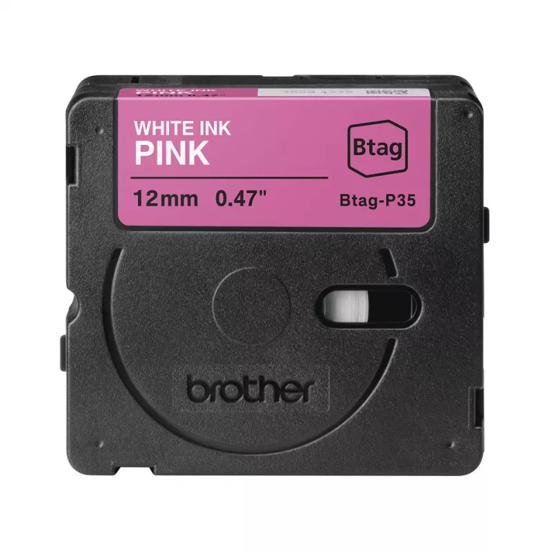 Etikečių juostelė Brother BTAG-P35 balta ant rožinės 1,2 cm 4 m