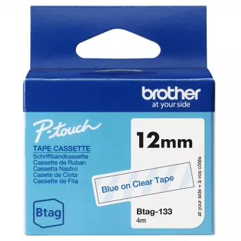Brother BTAG-133 mėlyna ant skaidraus lipni juosta