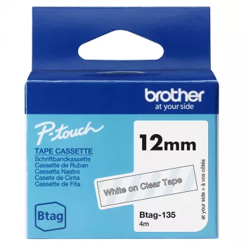 Lipnių etikečių juostelė Brother BTAG-135 balta ant permatomo 1.2 cm 4 m
