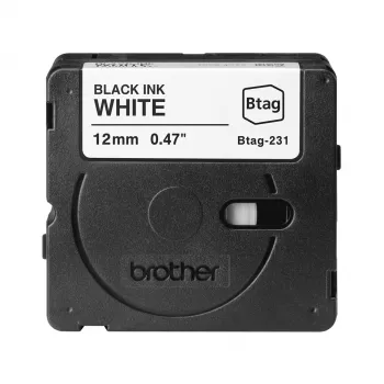 Brother BTAG-231 lipni juosta etiketėms, juoda ant baltos, 1,2 cm, 4 m