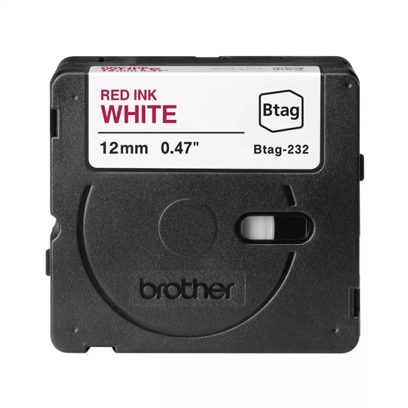 Juostelė etiketėms Brother BTAG-232 raudona ant baltos 1,2 cm 4 m