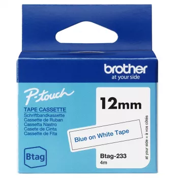 Brother BTAG-233 juosta etiketėms, mėlyna ant baltos, 12 mm