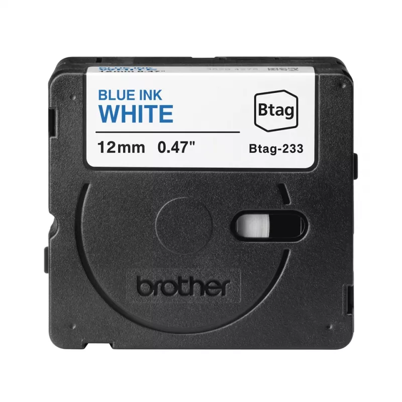 Brother BTAG-233 juosta etiketėms, mėlyna ant baltos, 12 mm