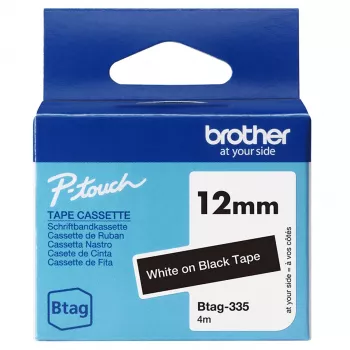 Juostelė etikečių spausdinimui Brother BTAG-335 balta ant juodos 1,2 cm 4 m