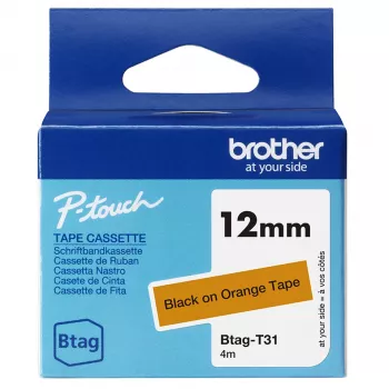 Juostelė etikečių spausdinimui Brother BTAG-T31 juoda ant oranžinės 1,2 cm 4 m
