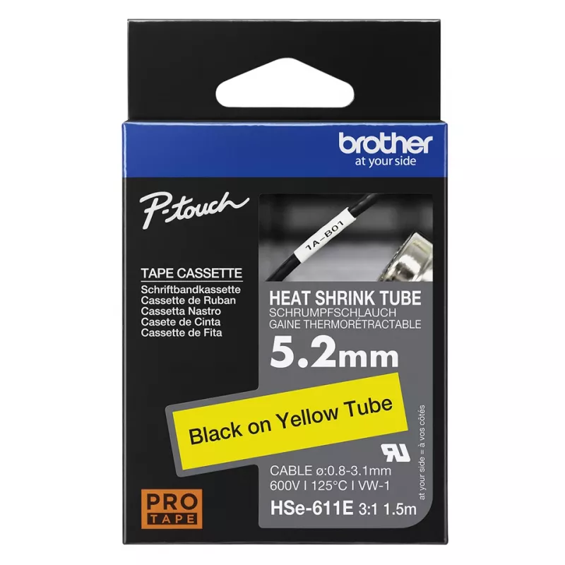 Juostelė spausdintuvui Brother HSE-211E juoda 5,2 mm x 1,5 m