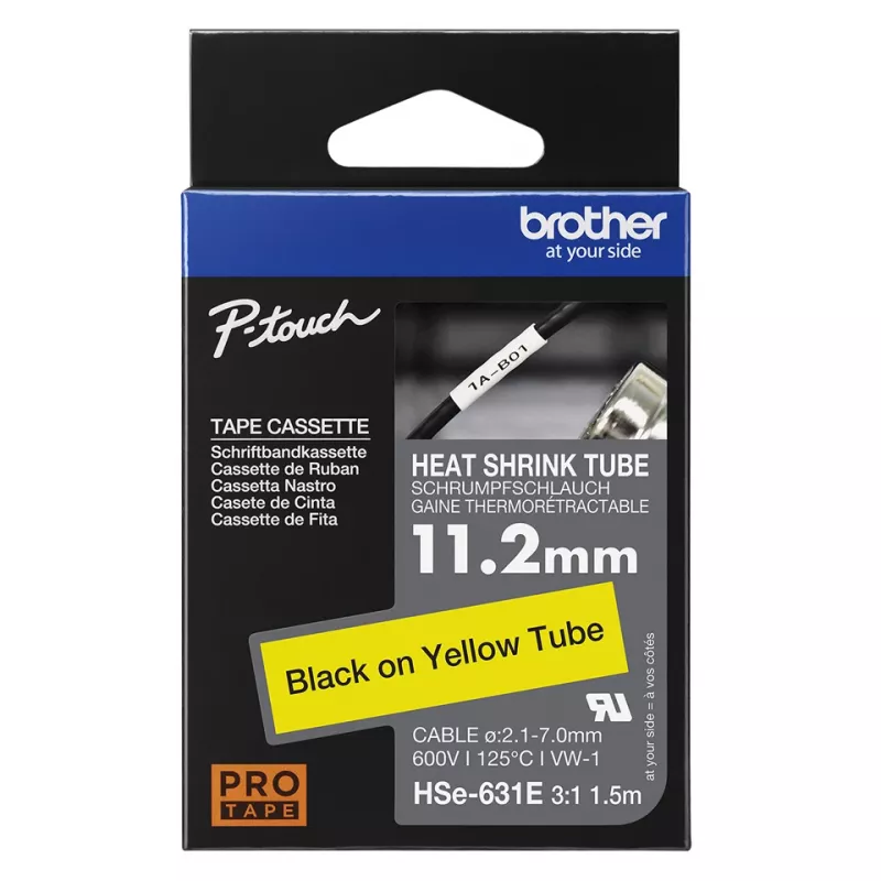 Brother HSE-631E termosusitraukianti juosta etikečių spausdintuvui, 11,7 mm, geltona