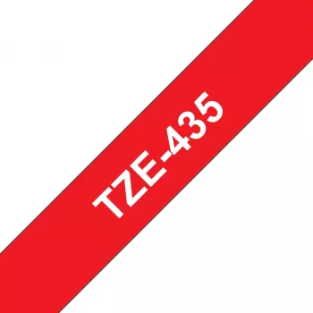 Brother TZe-435 laminuota etikečių juosta, balta su raudonu kraštu, 12 mm x 8 m