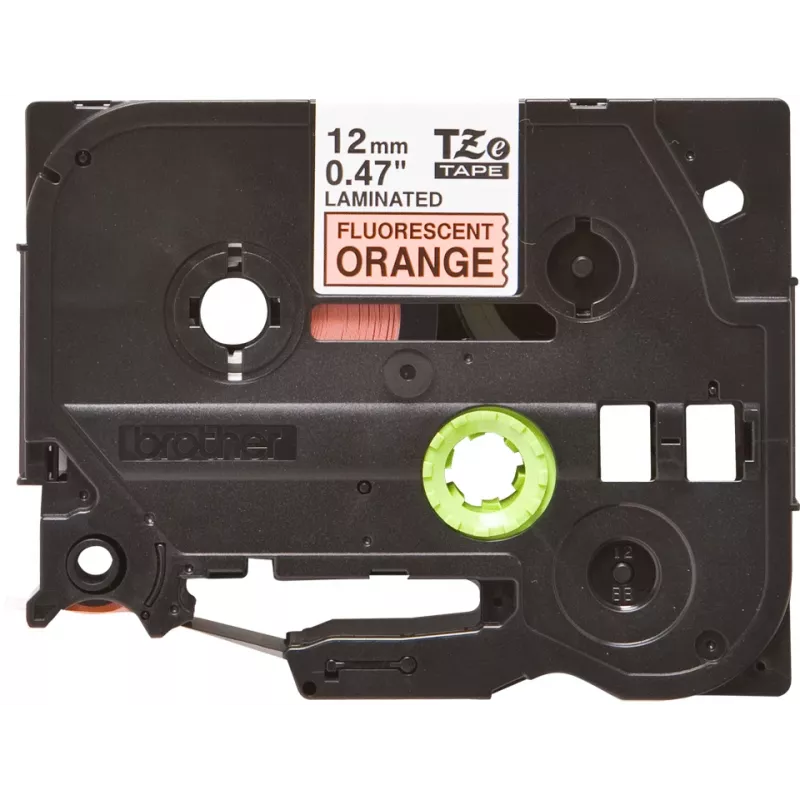 Brother TZe TZEB31 lipni juosta etiketėms 12 mm juoda ant fluorescencinės oranžinės