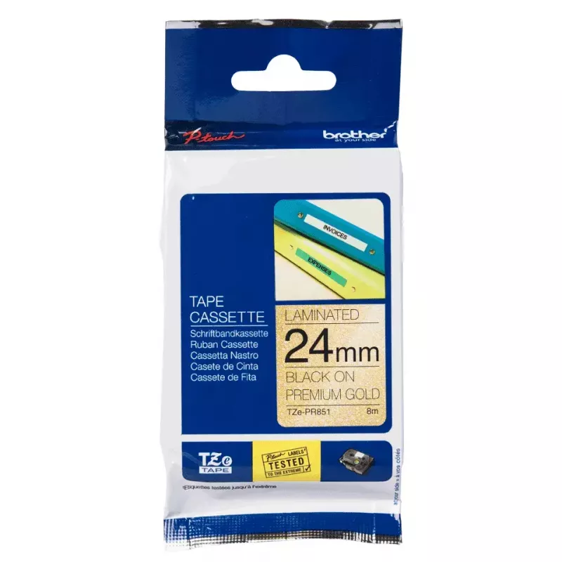 Brother TZE-PR851 lipnioji juosta juoda ant auksinio fono, 24 mm x 8 m