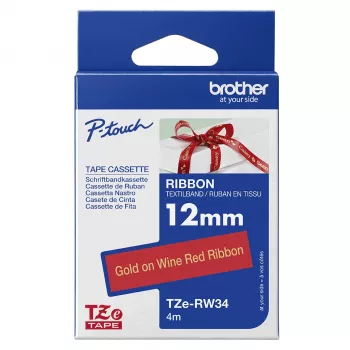 Brother TZE-RW34 juostelė etiketėms Auksas ant raudono
