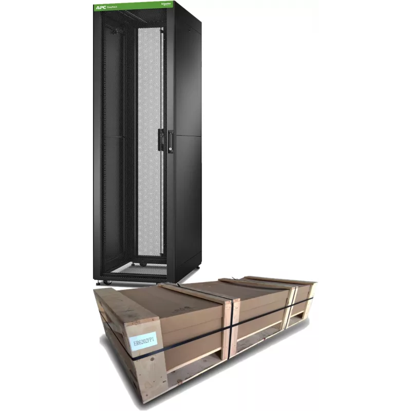 APC Easy Rack ER6202FP1 42U serverinis stovas, juodas, su stogu, ratukais, kojelėmis, 4 kronšteinais ir šoninėmis plokštėmis, be dugno, 1991H x 600W x 1000D mm