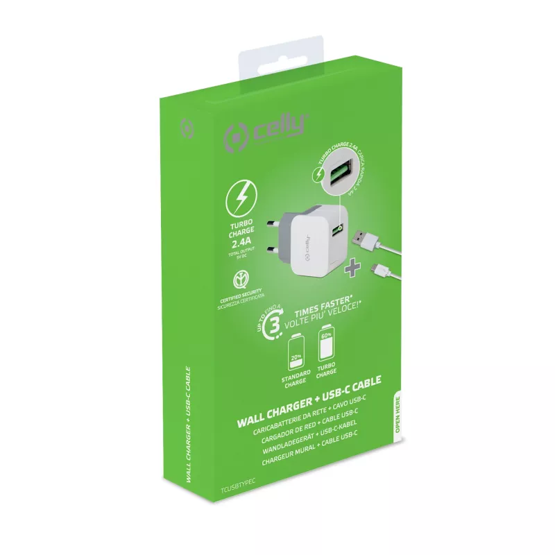 Celly TCUSBTYPEC universalus mobiliojo įrenginio kroviklis, baltas, USB, patalpoms