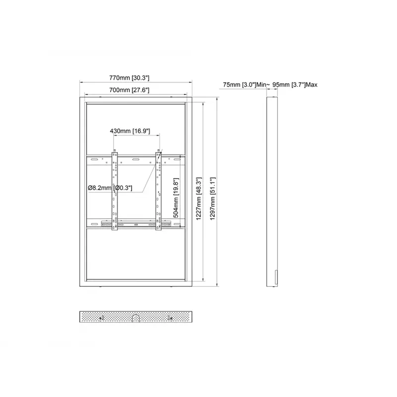 Multibrackets M Pro Series korpusas 55 colių sieninis vidutinis juodas plieninis horizontaliai/vertikaliai