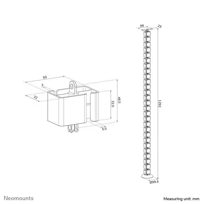 Kabelių stuburo organizatorius Neomounts ADS06-130WH varžtais tvirtinamas, baltas, 130 mm