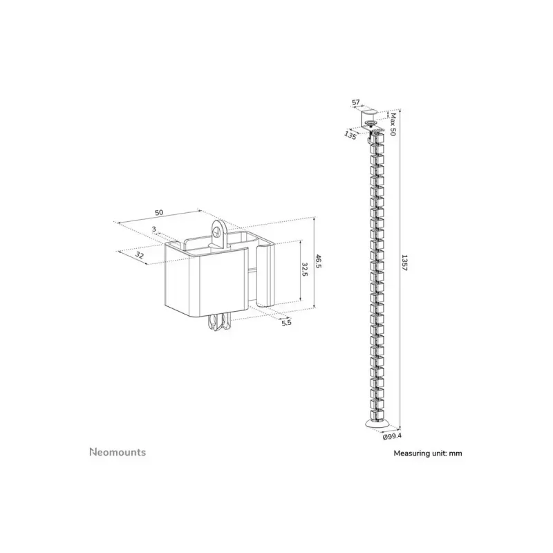 Neomounts ADS06-131WH balta kabelių tvarkyklė su spaustuku