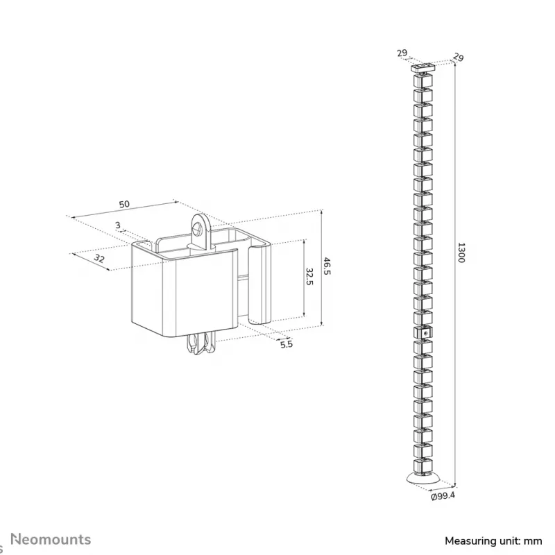 Kabelių stuburo organizatorius Neomounts ADS06-132WH baltas magnetinis modulinis kabelių valdymo sprendimas