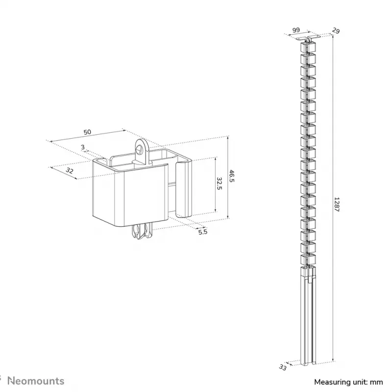 Kabelių kanalas su magnetiniu dangteliu Neomounts ADS06-133BL, juodas